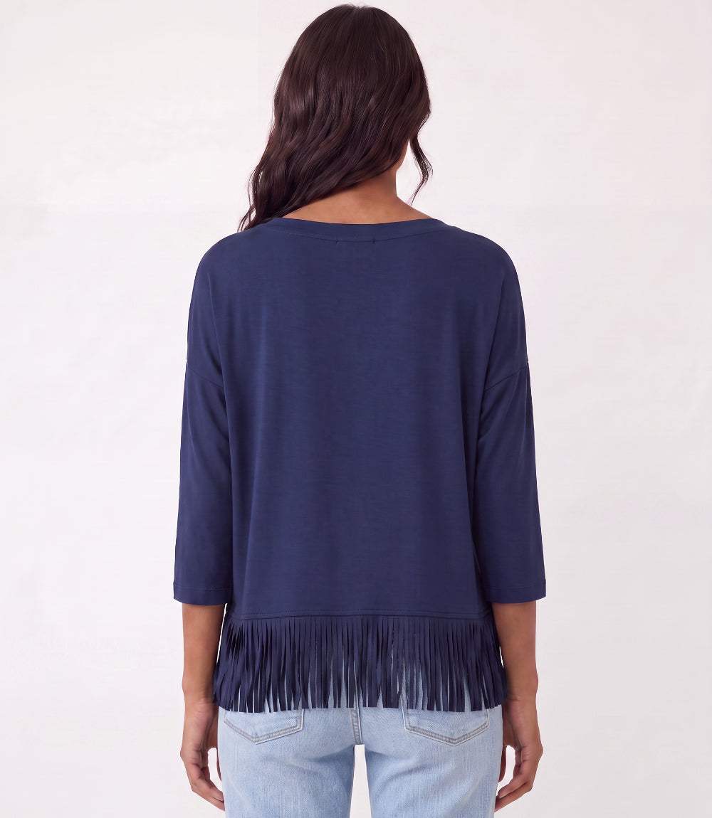 3/4 Sleeve Fringe Boatneck Top