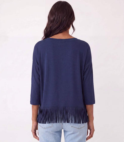 3/4 Sleeve Fringe Boatneck Top