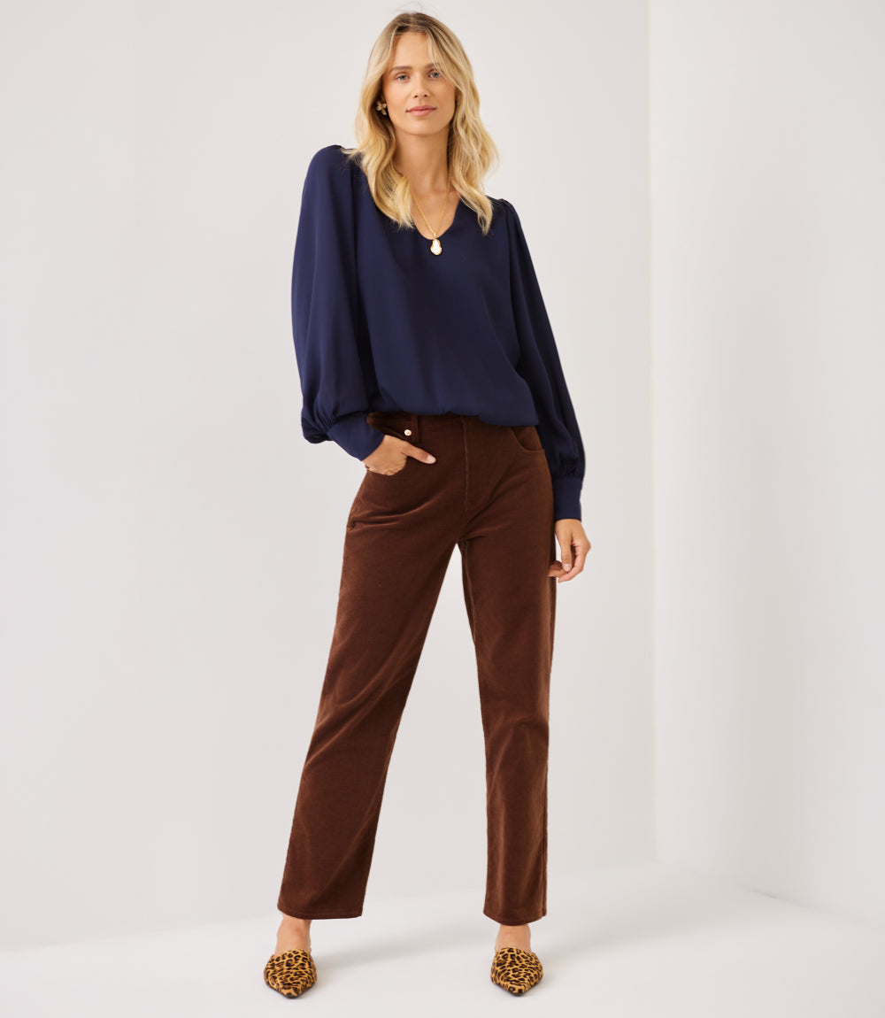 Petite Size Puff Sleeve V-Neck Top
