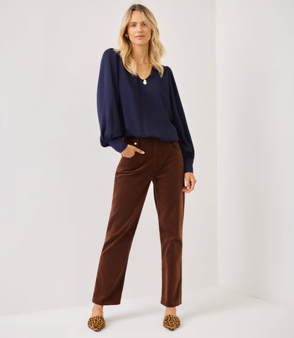 Petite Size Puff Sleeve V-Neck Top
