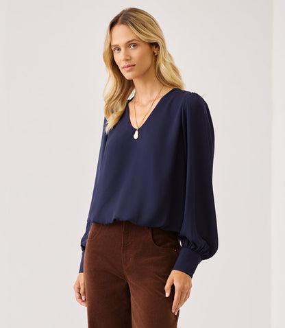 Petite Size Puff Sleeve V-Neck Top