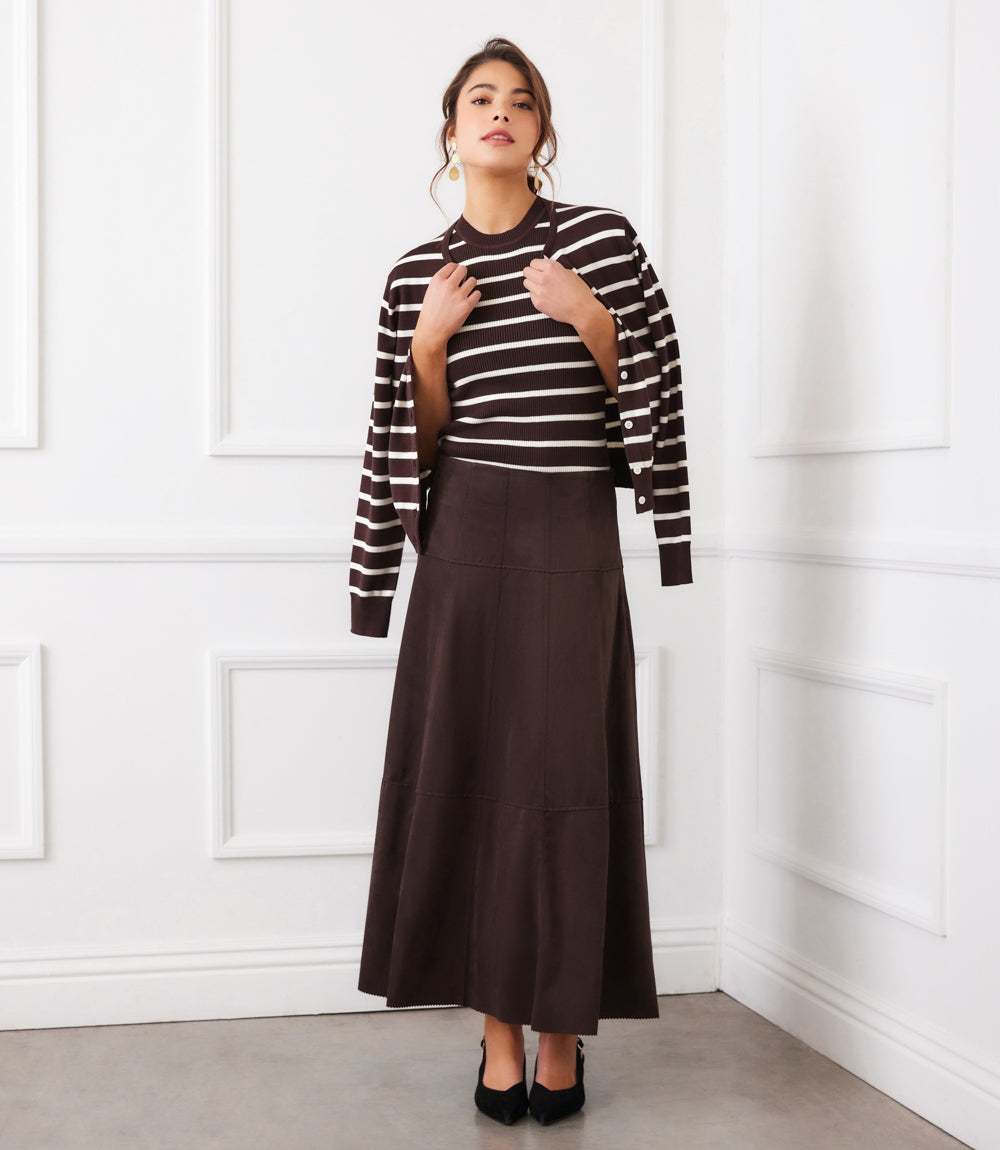 Tiered Faux Suede Midi Skirt