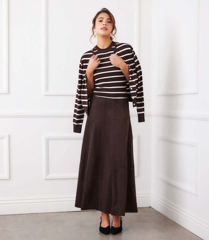 Tiered Faux Suede Midi Skirt