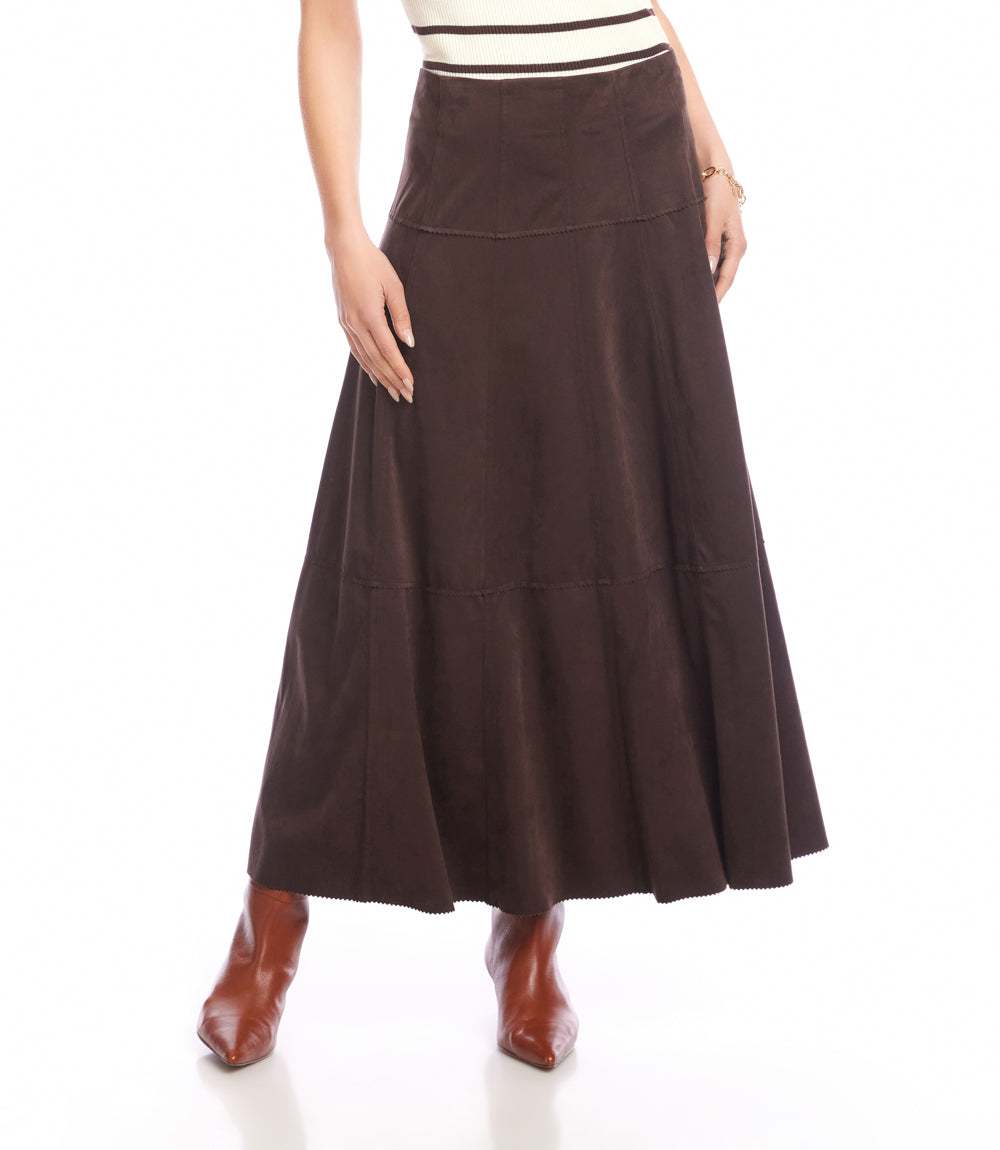 Tiered Faux Suede Midi Skirt