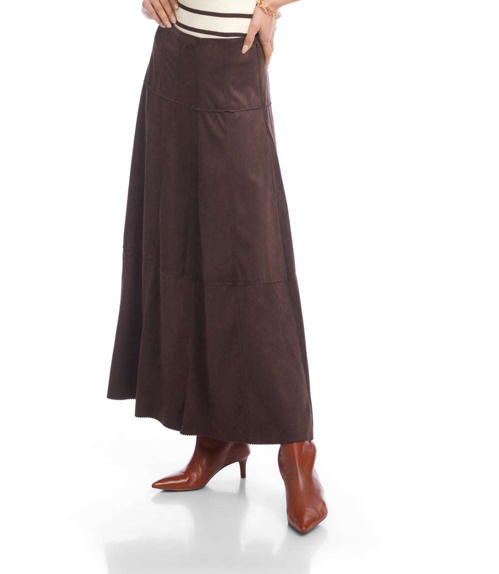 Tiered Faux Suede Midi Skirt
