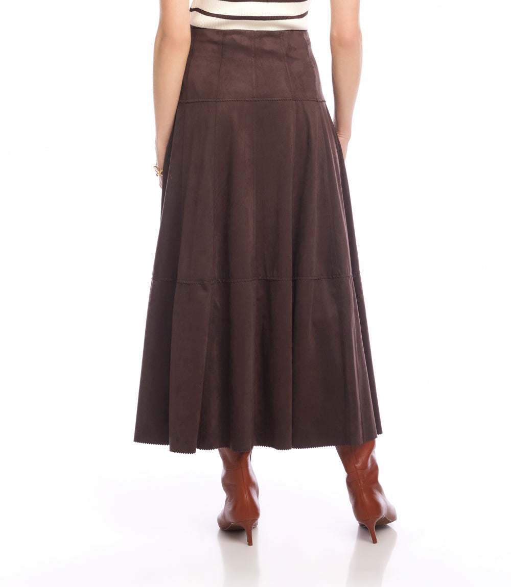 Tiered Faux Suede Midi Skirt