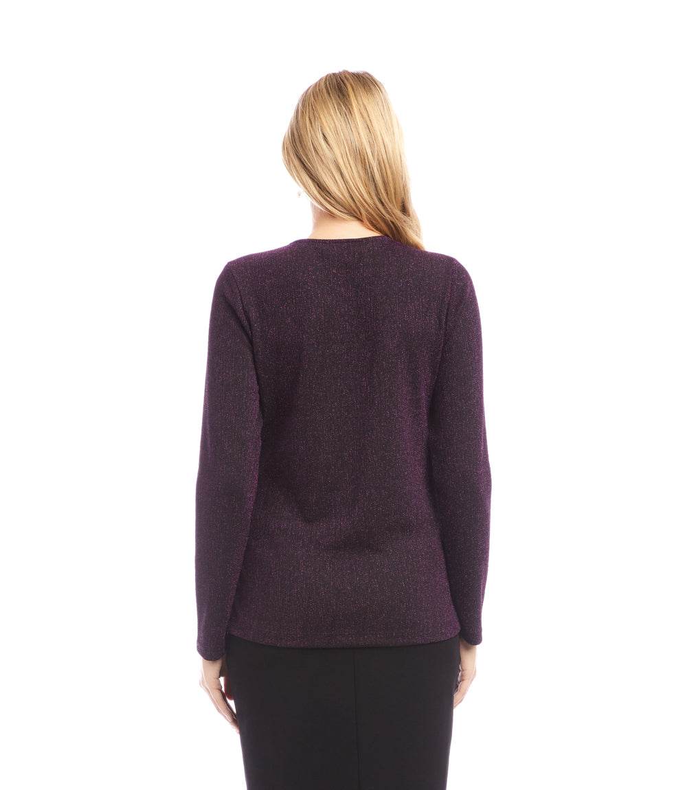 Long Sleeve Metallic Knit Side-Tie Top