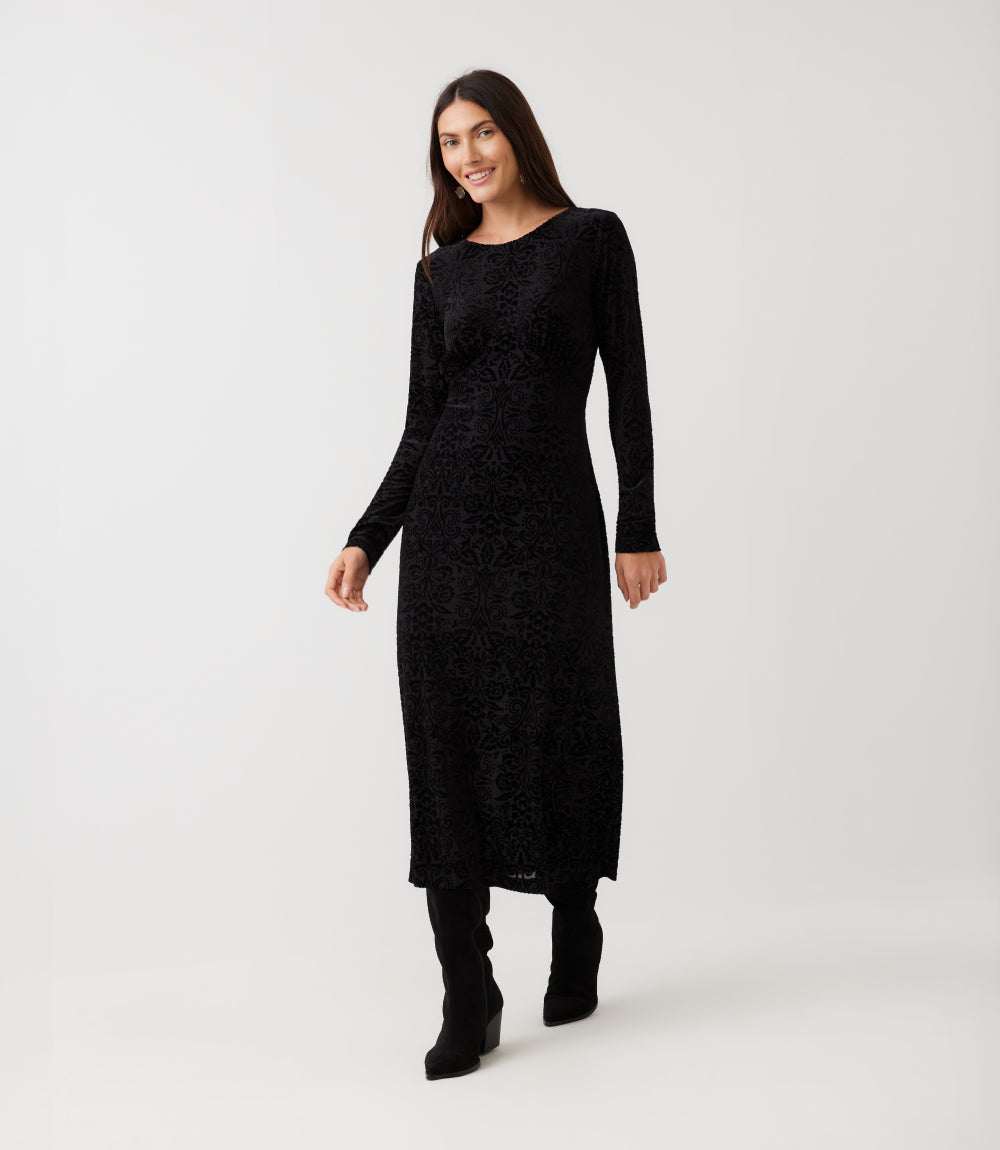 Long Sleeve Velvet Burnout Midi Dress