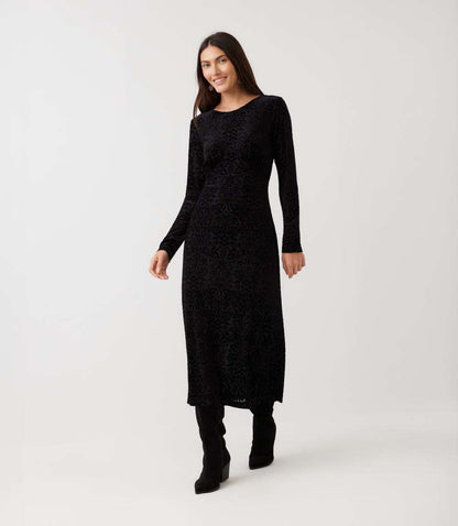 Long Sleeve Velvet Burnout Midi Dress