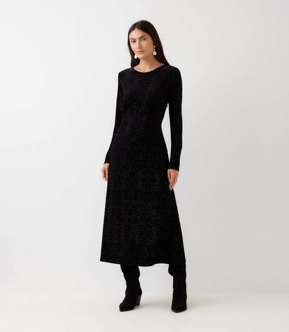 Long Sleeve Velvet Burnout Midi Dress