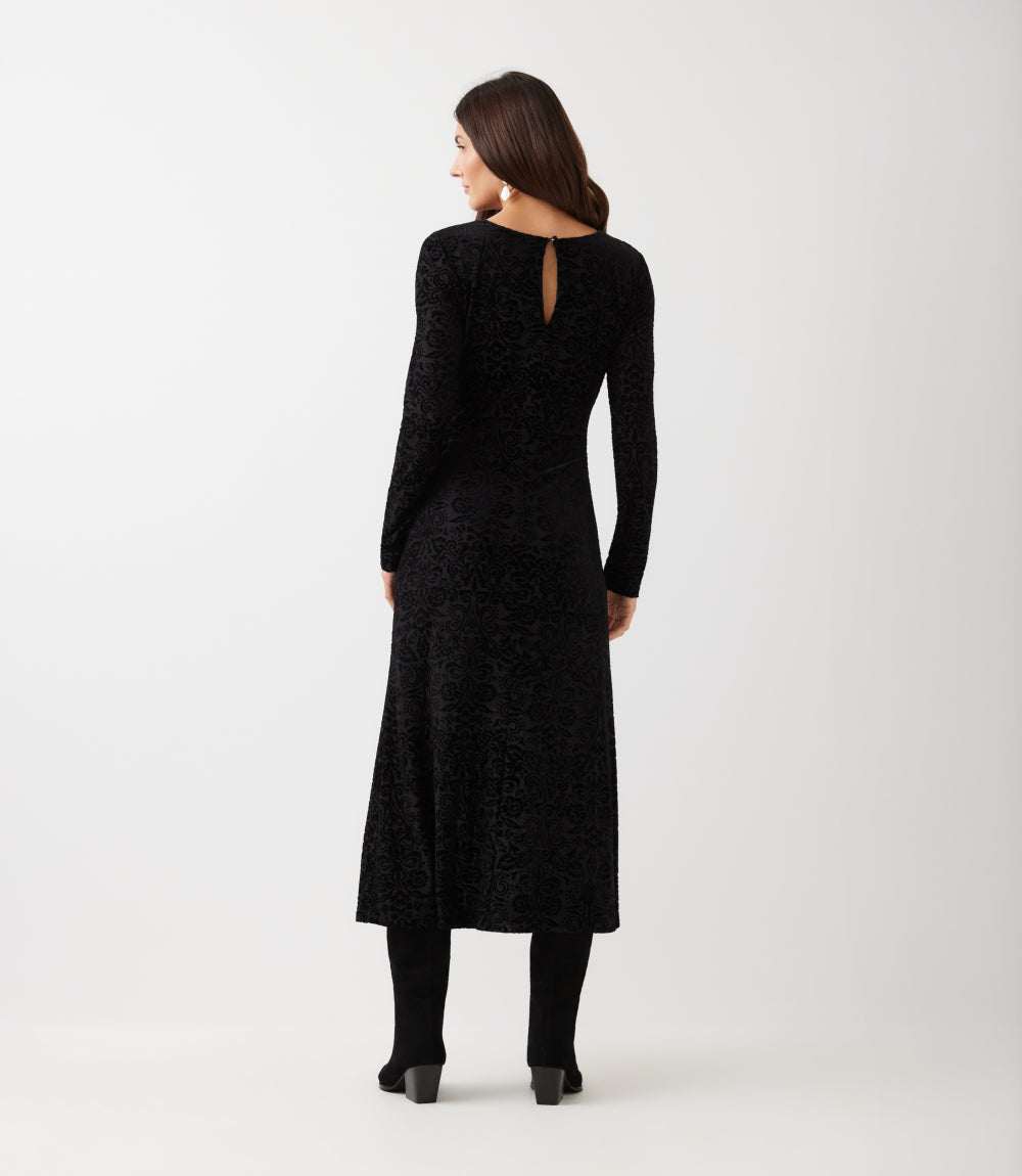 Long Sleeve Velvet Burnout Midi Dress