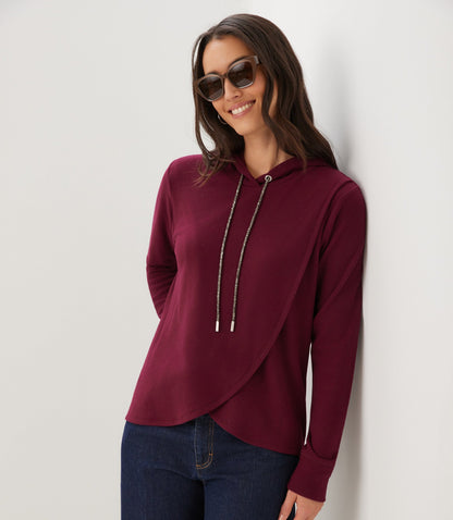 Rhinestone Drawstring Crossover Sweatshirt