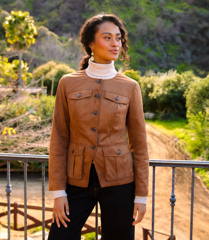 Faux Suede Cargo Jacket