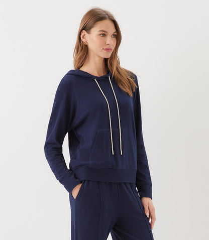 Petite Size Rhinestone Drawstring Hoodie Sweatshirt