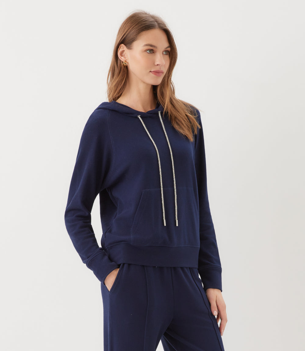 Rhinestone Drawstring Hoodie Sweatshirt