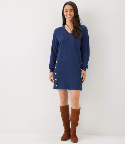 Long Sleeve V-Neck Button Detail Dress