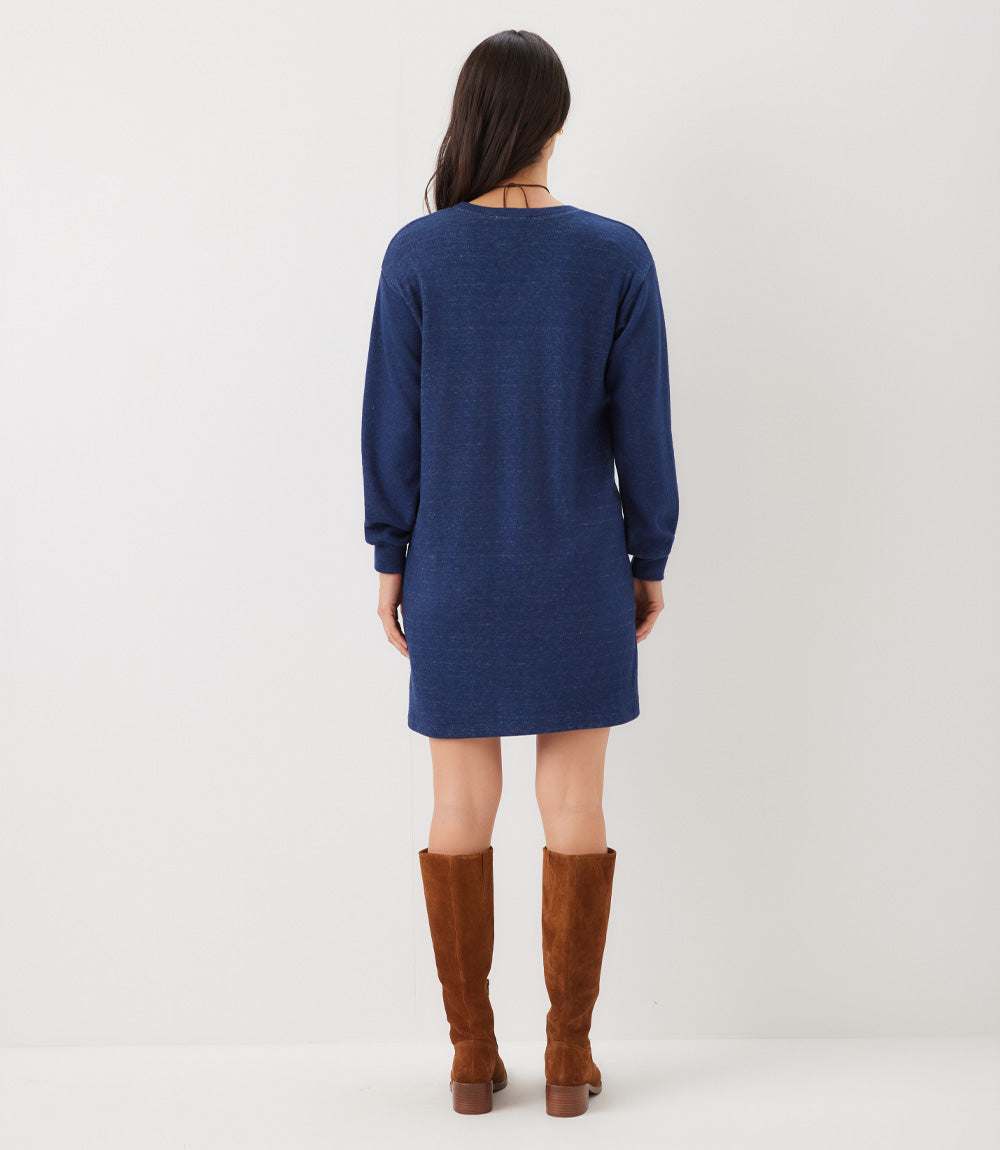 Petite Size Long Sleeve V-Neck Button Detail Dress