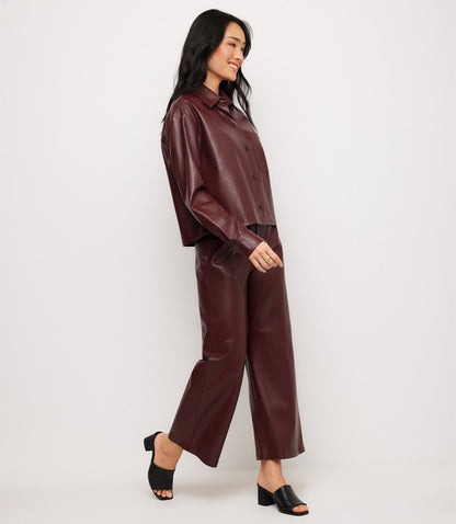 Faux Leather Long Sleeve Button-Up Shirt