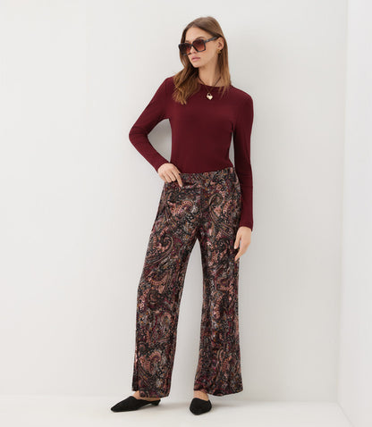 Velvet Burnout Wide-Leg Pants