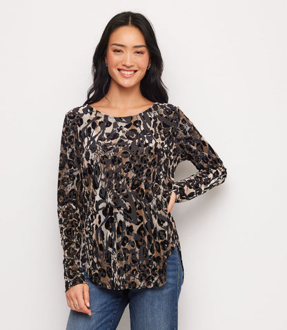 Long Sleeve Velvet Burnout Shirttail Top