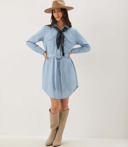Western Belted Denim Shirtdress