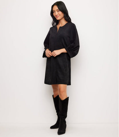Faux Suede Puff Sleeve Dress