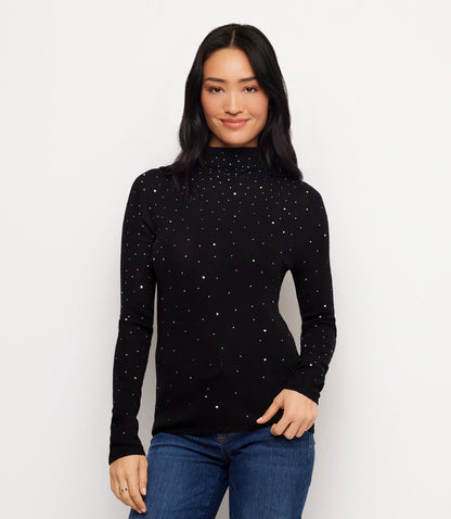 Rhinestone Mock Neck Sweater