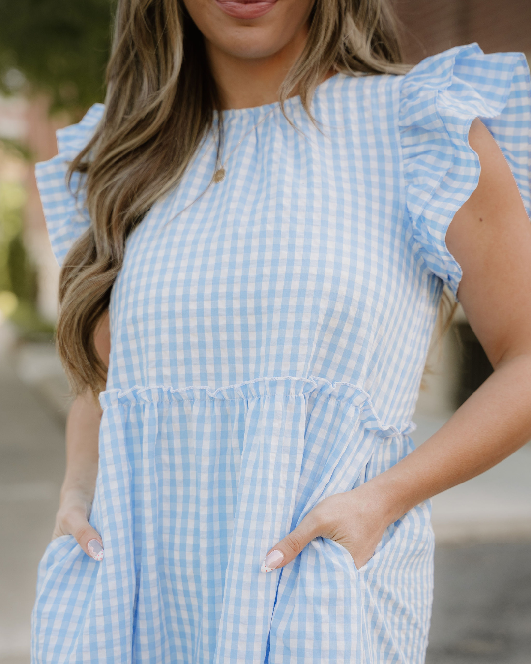 Gingham Knot Back Ruffled Maxi Dress
