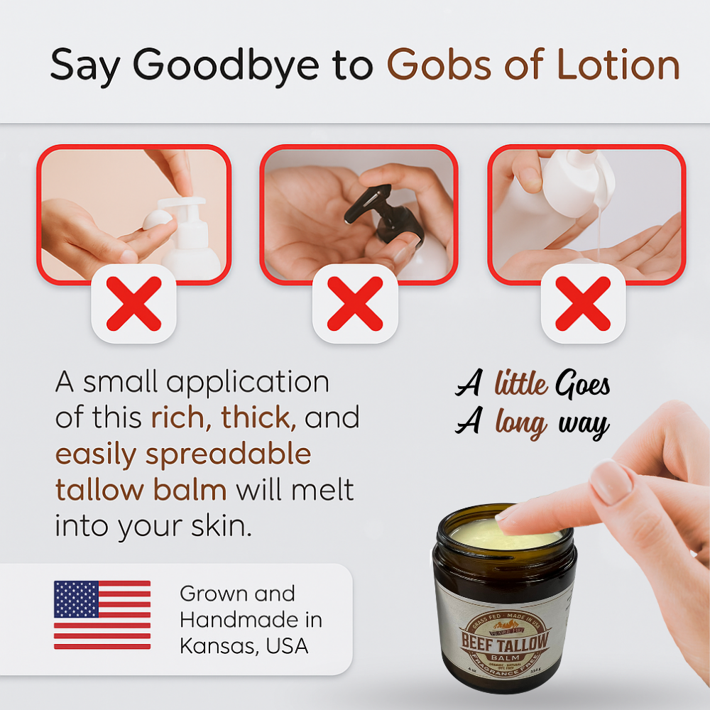 Grass Fed Beef Tallow Balm - 2 oz - Grown and Made in USA - Organic Grass Fed and Finished Tallow - Moisturizing Skin Care