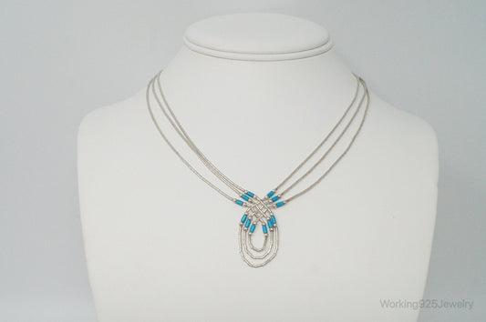 Vintage Native American Unsigned Turquoise Sterling Silver Bead Necklace
