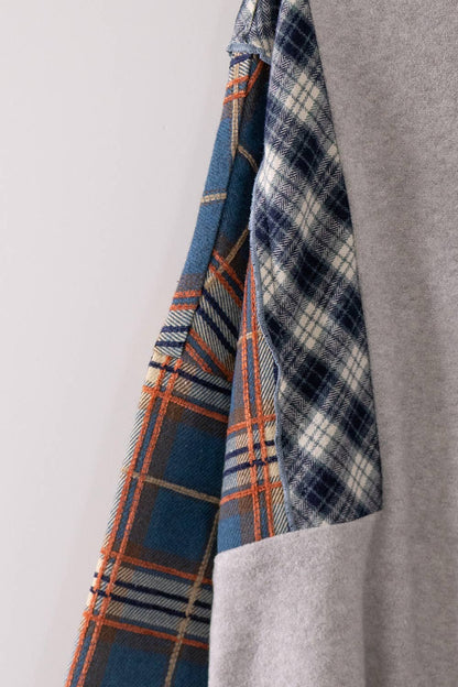 Contrast Plaid Sleeve Top