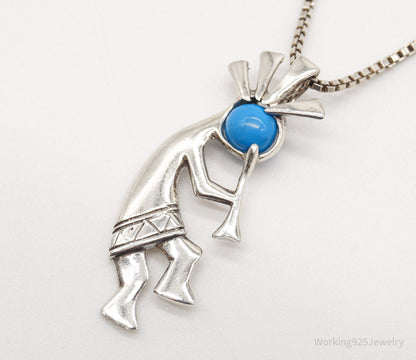 Vintage Handmade Native American Kokopelli Turquoise Sterling Silver Necklace