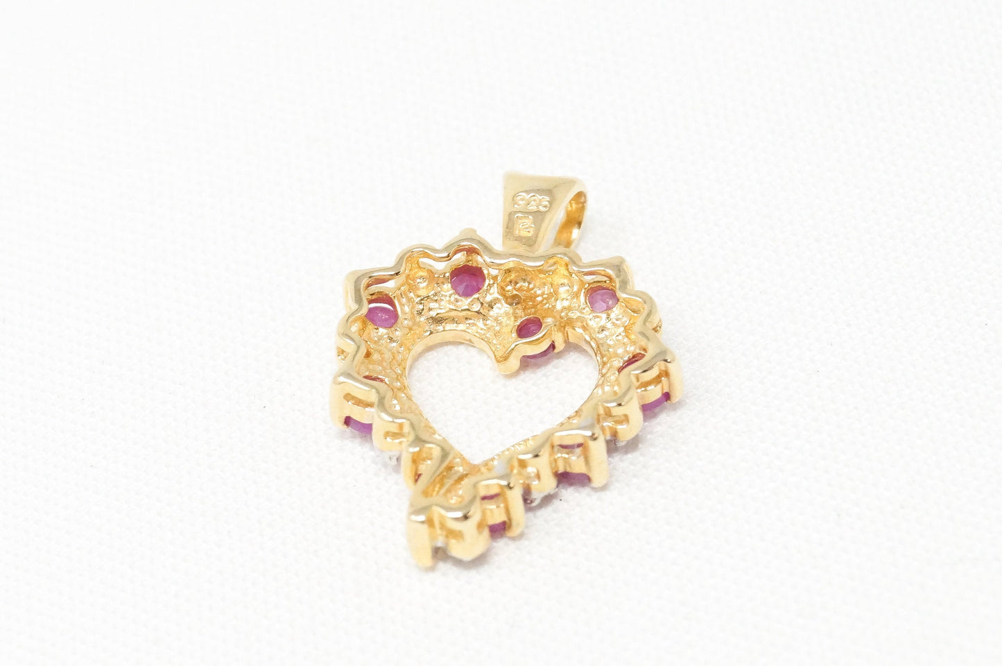 Vintage Ruby Heart Cubic Zirconia Gold Vermeil Sterling Silver Necklace Pendant