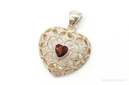 Vintage Designer Avon Garnet Heart Sterling Silver Pendant