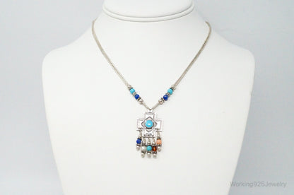 QT Turquoise Pendant On Carolyn Pollack Bead Sterling Silver Chain Necklace