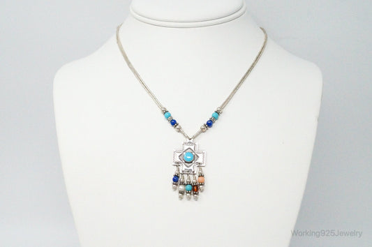 QT Turquoise Pendant On Carolyn Pollack Bead Sterling Silver Chain Necklace