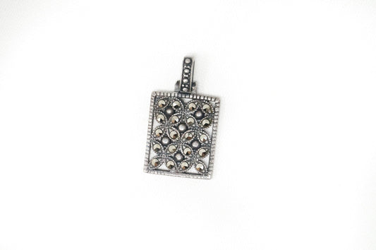 Vintage Designer BOMA Marcasite Sterling Silver Square Necklace Pendant