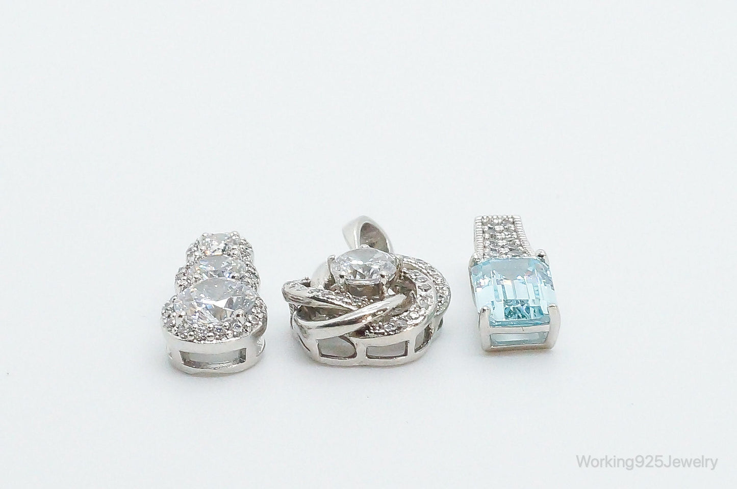 Vintage Blue Topaz & Cubic Zirconia Sterling Silver Necklace Pendants