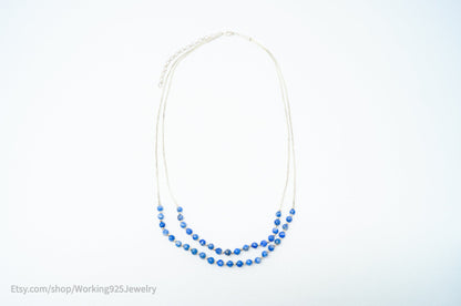 Vtg Designer Carolyn Pollack Relios Lapis Lazuli Bead Sterling Silver Necklace