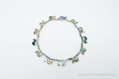 Vintage Designer JE Hecho En Mexico Abalone Shell Sterling Silver Necklace