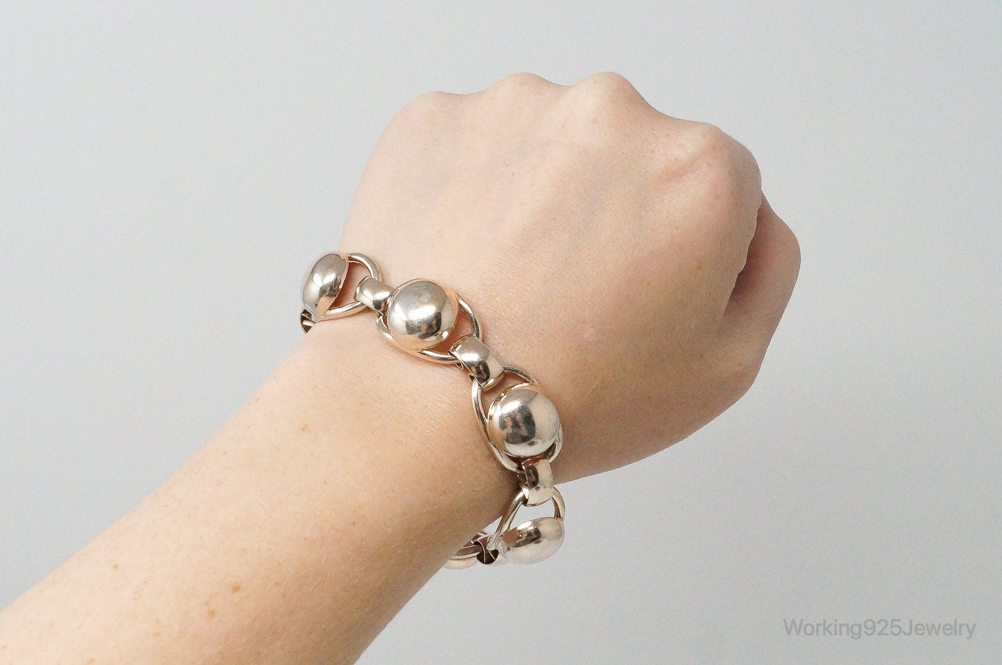 Vintage Designer Napier Modern Large Links Gold Tone Sterling Silver Bracelet