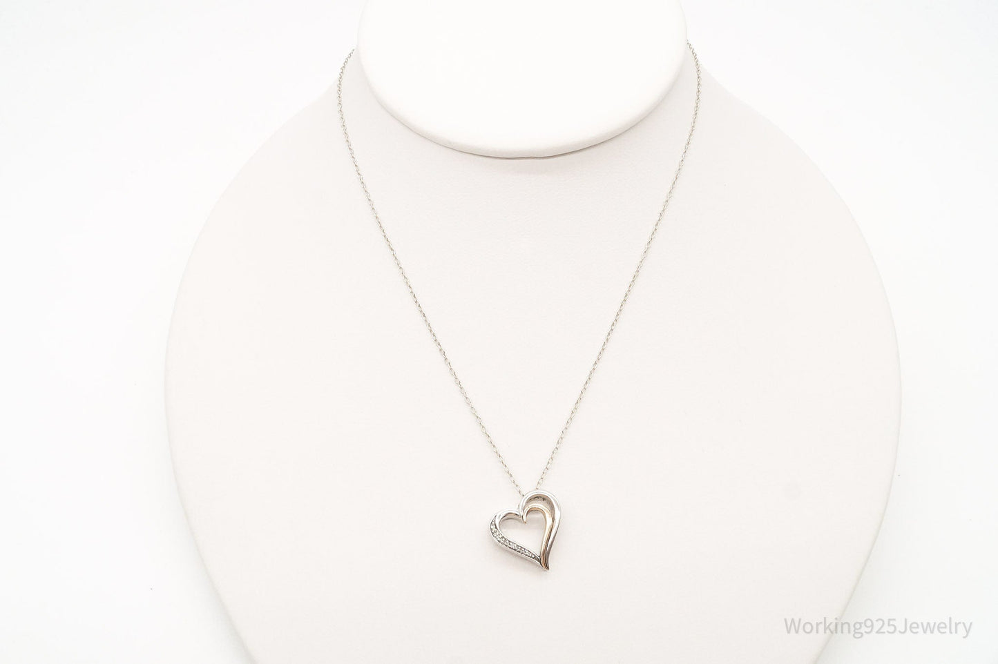 Vintage Designer JWBR Diamond Heart 10K Gold Sterling Silver Chain Necklace