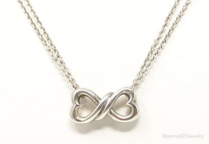 Vintage Open Linked Hearts Lovers Infinity Sterling Silver Necklace