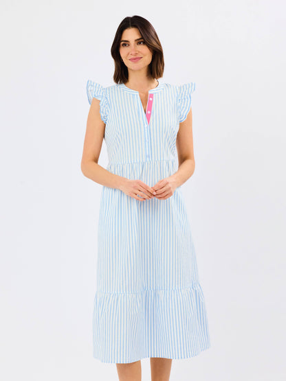 Riley Flutter Sleeve Dress | Pin Stripe Blue
