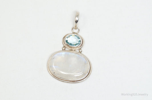 Vintage Blue Topaz Moonstone Sterling Silver Necklace Pendant