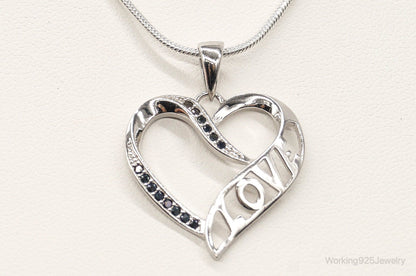 Sapphire Heart "LOVE" Sterling Silver Necklace