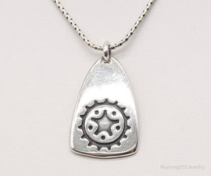 Vintage Gear Tab Tag "Crank It" Sterling Silver Necklace