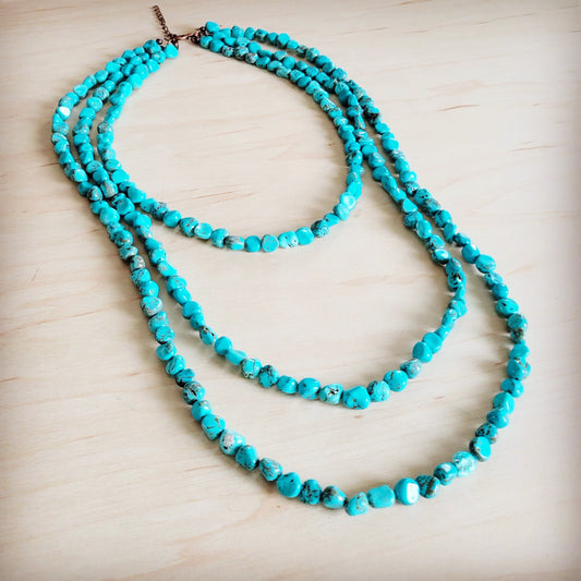 Triple Strand Layered Western Boho Small Dyed Turquoise Necklace 263p
