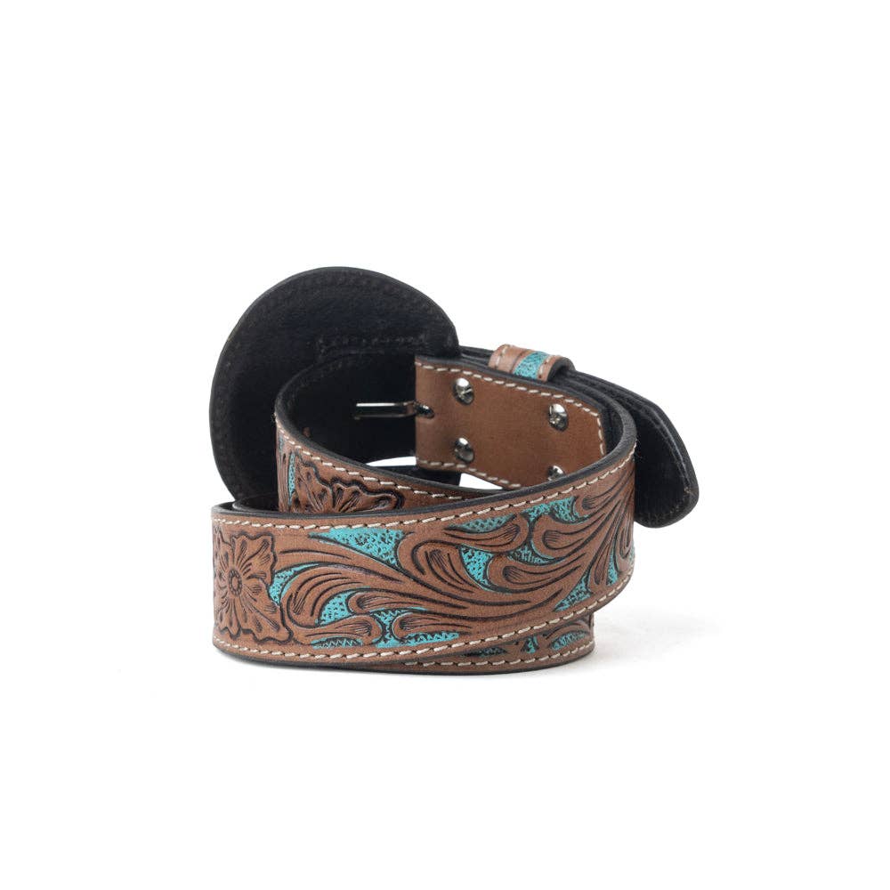 Bronco Sky Tooled Leather Western Belt | Branding Iron Western Wear