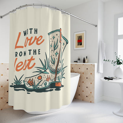 Western Boot Shower Curtain — "With Love From The West" Rustic Cowboy Bathroom Decor